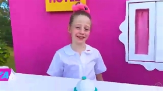 Nastya pretends to play the owner of a creative hotel