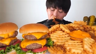 Double Cheeseburger, Waffle Fries EATING SOUNDS | MUKBANG