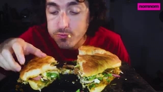 ASMR Cooking and Eating CHEESY Sausage PIZZA Sandwich ! * mukbang no talking * nomnom