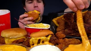 ASMR MUKBANG DAVES HOT CHICKEN BURGERS, CHICK-FIL-A CHICKEN MAC N CHEESE & FRIES | WITH CHEESE