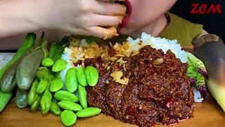 SPICY TOMATO FISH PASTE CURRY, STINK BEANS, BOILED VEGGIES