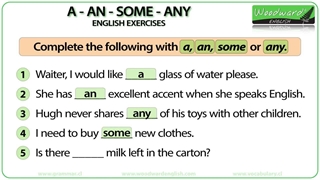 A An Some Any - English grammar exercises - Learn English grammar
