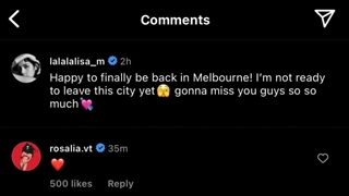 رزالیا برای پست اینستاگرام لیسا کامنت گذاشته