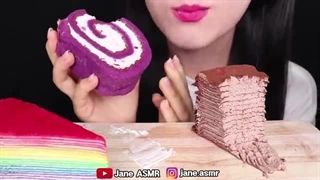 ASMR CREPE CAKE *RAINBOW, CHOCOLATE, STRAWBERRY, BLUEBERRY, ROLL CAKE 크레이프 케이크 먹방 EATING SOUNDS